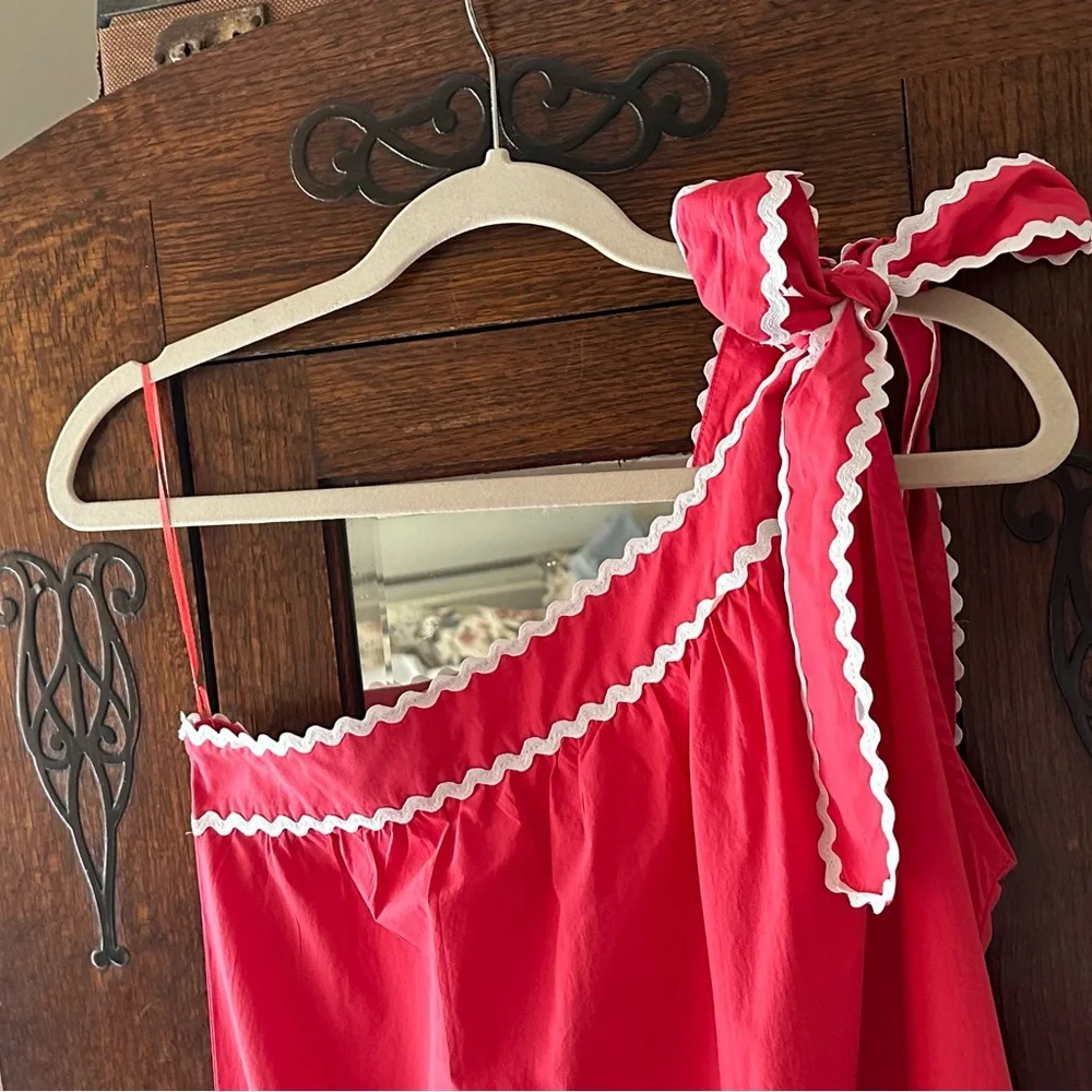 Petal & Pup Red One-Shoulder Midi Dress with Contrast Trim - Picture 6 of 6